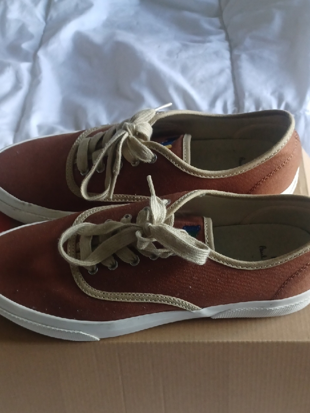 Rust-Tone Paul Smith Canvas Low-Top Sneakers with Cream Trim
